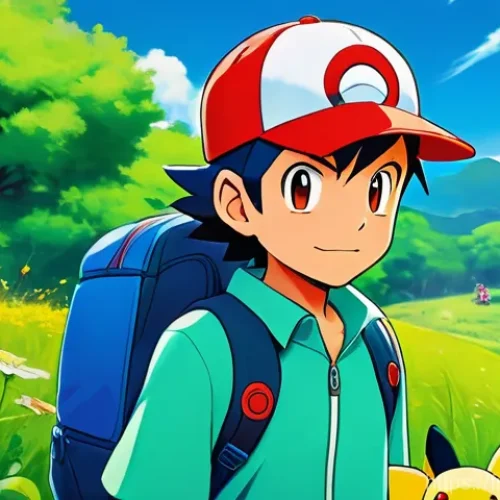 포켓몬스터 애니 속 시간대와 계절 변화 - **Prompt:** A vibrant, animated scene depicting Ash Ketchum, a perpetually 10-year-old boy, with his...